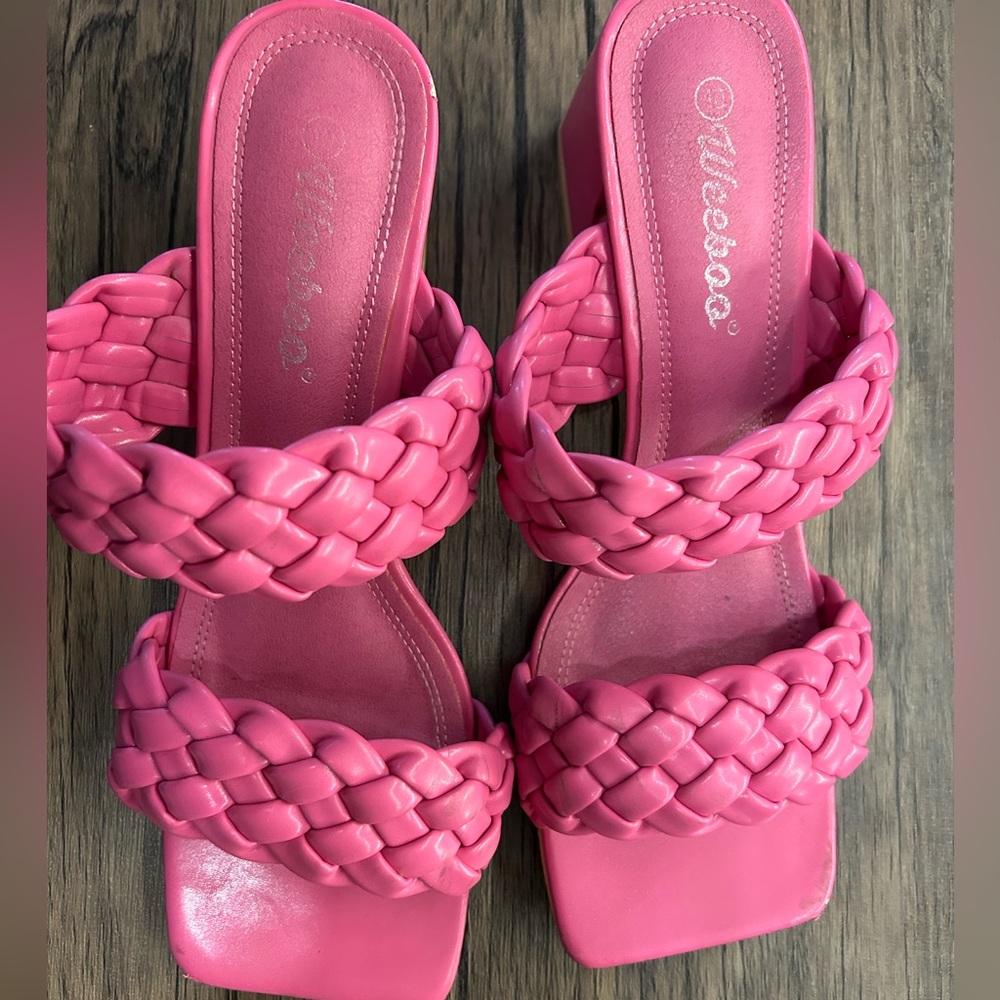 Pink Forever 21 Braided Square Toe Block Heels